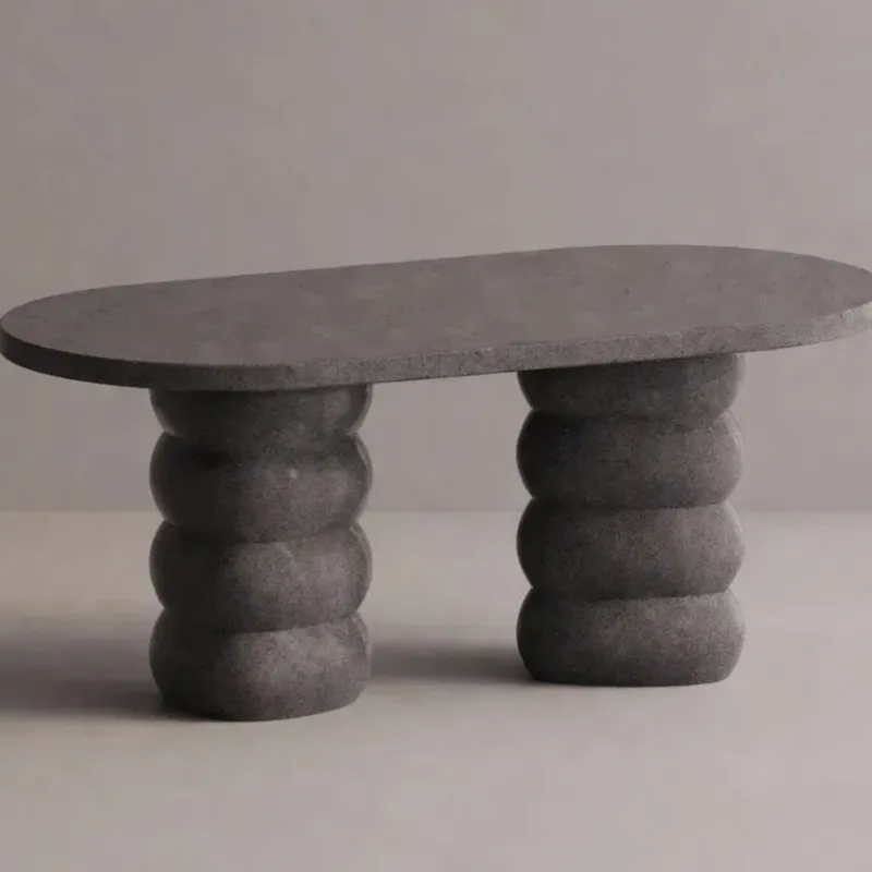 Luxury Anthracite Oval Concrete Dining Table with Sculptural Pedestal Base by Luxury Group International