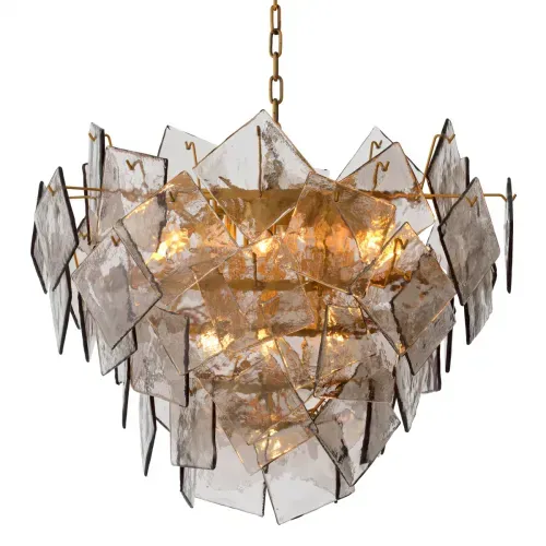 Luxury Antique Brass Chandelier with Smoke Glass Front View by Luxury Group International