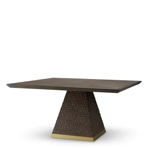 Luxury Antique Brass Finish Oak Veneer Dining Table Front View by Luxury Group International