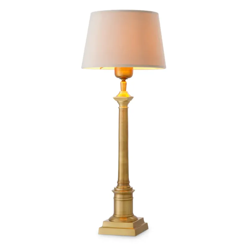 Luxus Tischlampe aus antikem Messing mit klassischem Säulenfuß – Luxus Hotelmöbel Vorderansicht von Luxury Group International