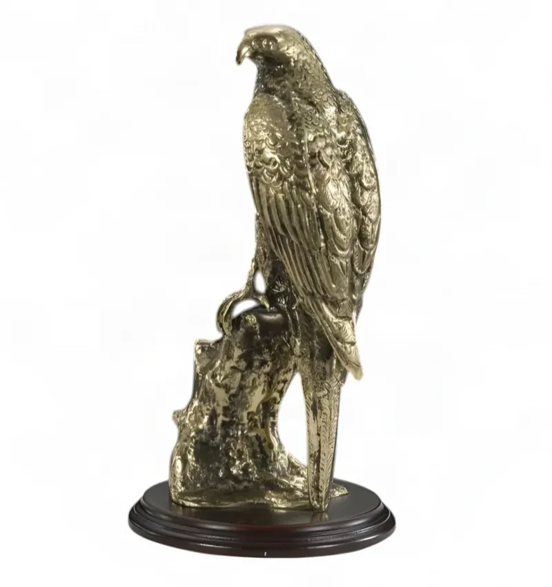 Luxury Antique Bronze Falcon Sculpture on Sculpted Rock and Wooden Base - Luxury Bronze Figure Front View by Luxury Group International
