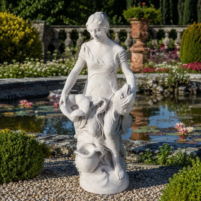 Luxury Aquatic Maiden Garden Statue with Flowing Drapery - Luxury Classic Sculpture Front View by Luxury Group International