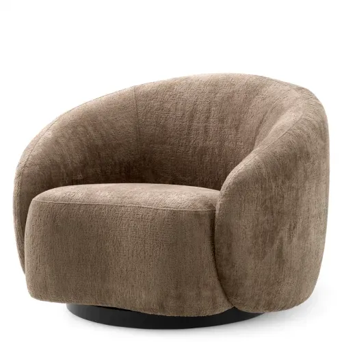 Fauteuil pivotant de luxe Avelin en tissu marron avec base noire Vue de face par Luxury Group International