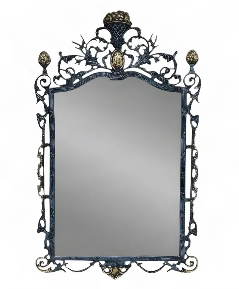 Luxury Baroque Bronze Crown Wall Mirror with Foliate Scrollwork - Baroque Mirrors by Luxury Group International