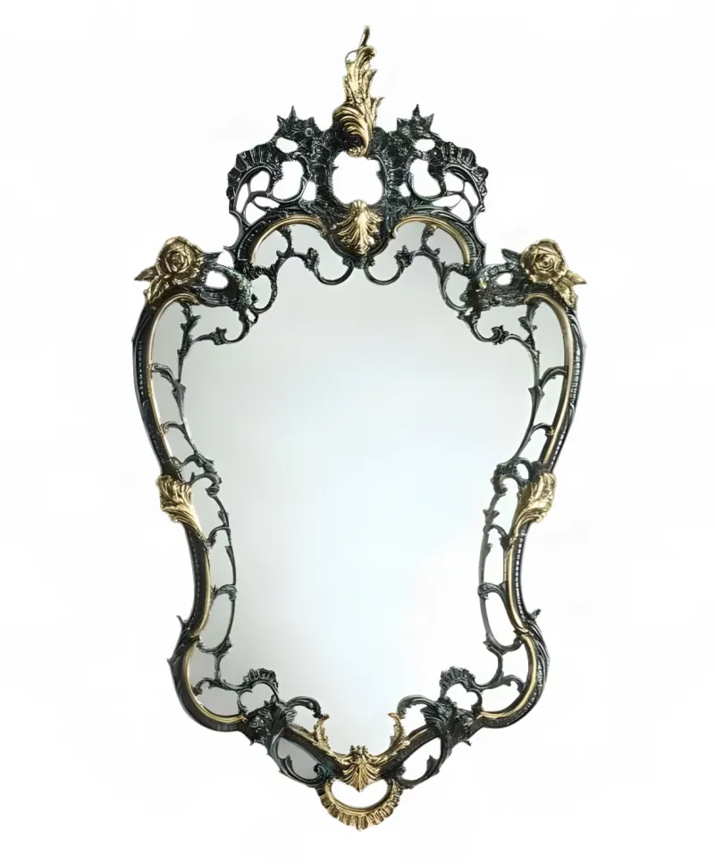 Luxury Baroque Bronze Openwork Cartouche Wall Mirror with Floral Crown Crest - Baroque Mirrors by Luxury Group International