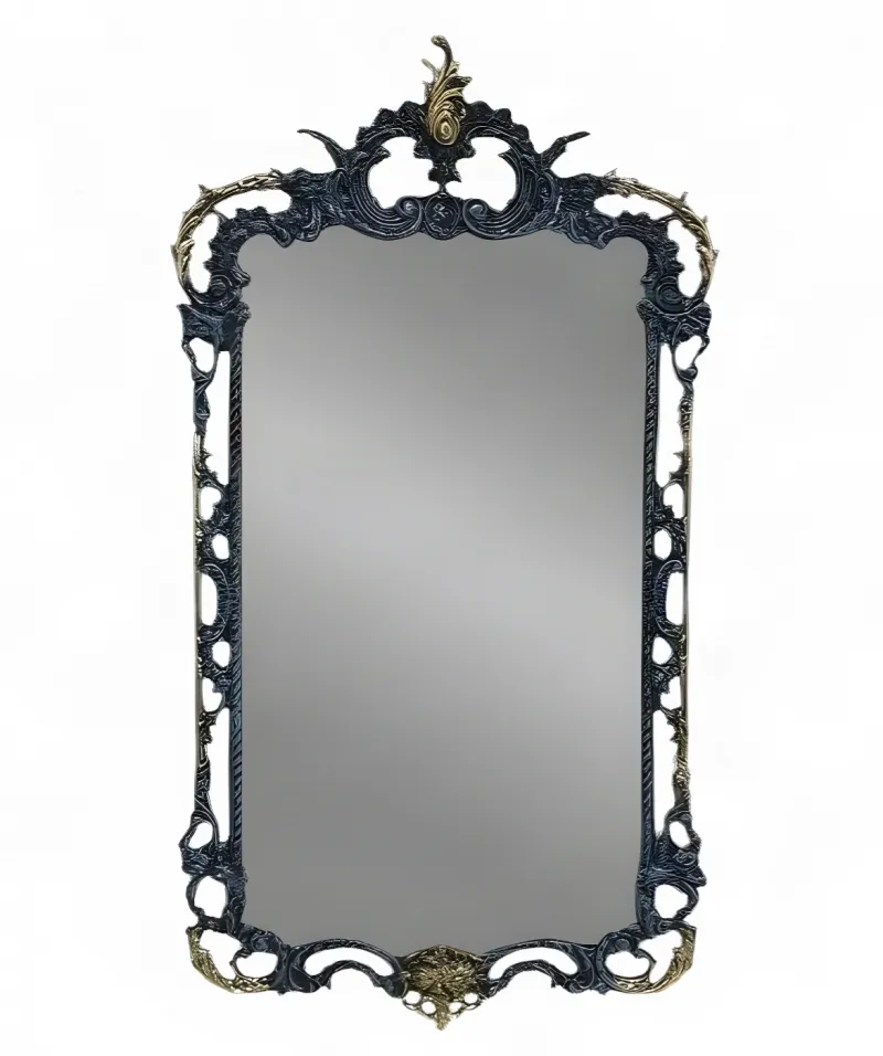 Luxury Baroque Bronze Pierced Scroll Wall Mirror with Acanthus Crown Crest - Baroque Mirrors Front View by Luxury Group International