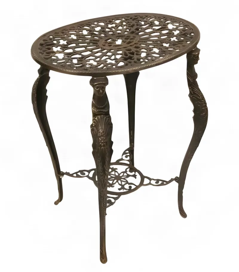 Luxus Barocker Bronze-Runder Beistelltisch mit Durchbrochenem Blumenrosetten-Top & Figürlichen Beinen von Luxury Group International