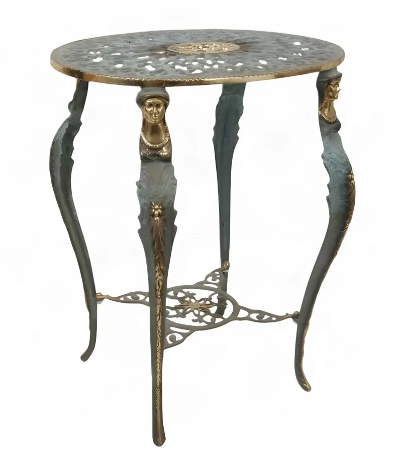 Luxus Barocker Bronze-Runder Beistelltisch mit Durchbrochenem Blumenrosetten-Top & Figürlichen Beinen von Luxury Group International