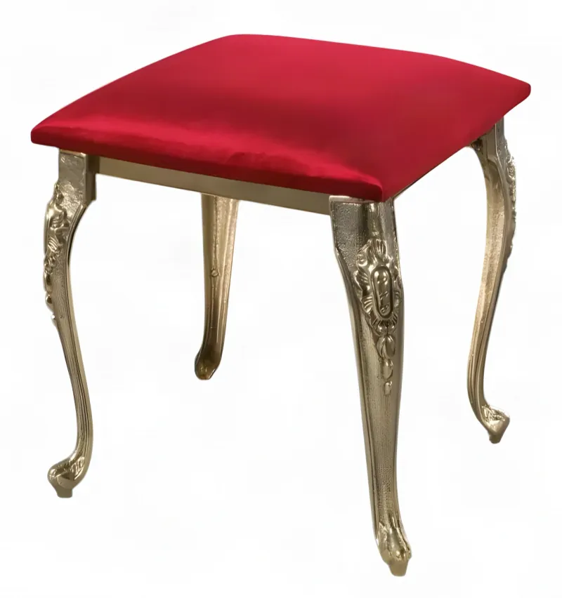 Luxus Barocker Bronzehocker mit Rot Gepolstertem Sitz & Skulptierten Cabriole-Beinen – Luxus Hocker Vorderansicht von Luxury Group International
