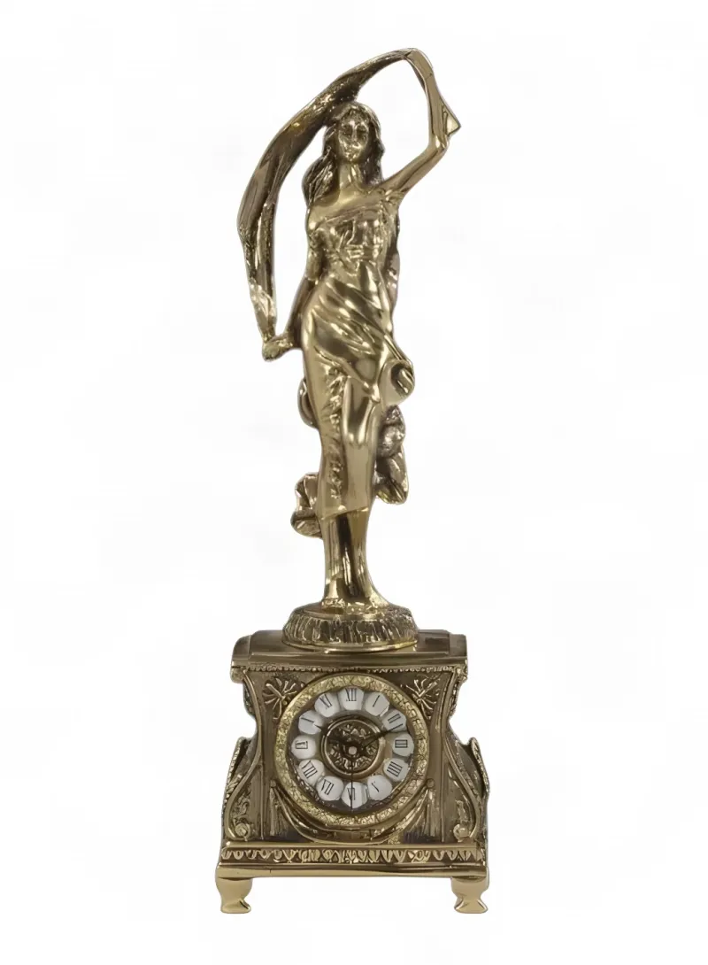 Orologio da Tavolo di Lusso in Bronzo Barocco con Donna che Tiene un Nastro Fluttuante di Luxury Group International
