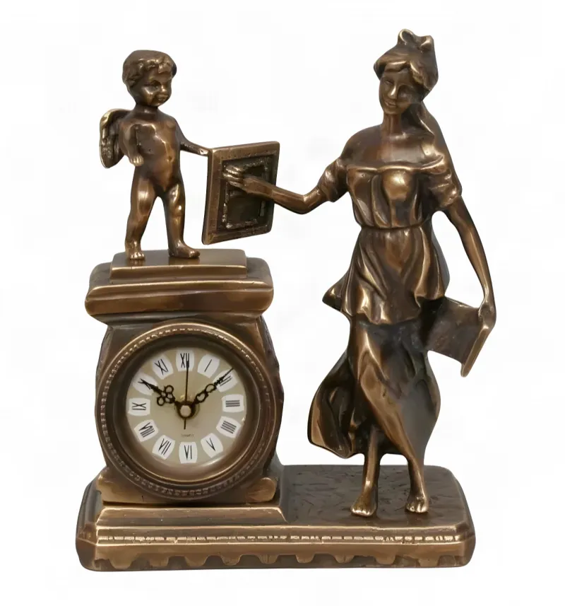 Reloj de Mesa de Bronce Barroco de Lujo con Figuras de Madre y Ángel por Luxury Group International