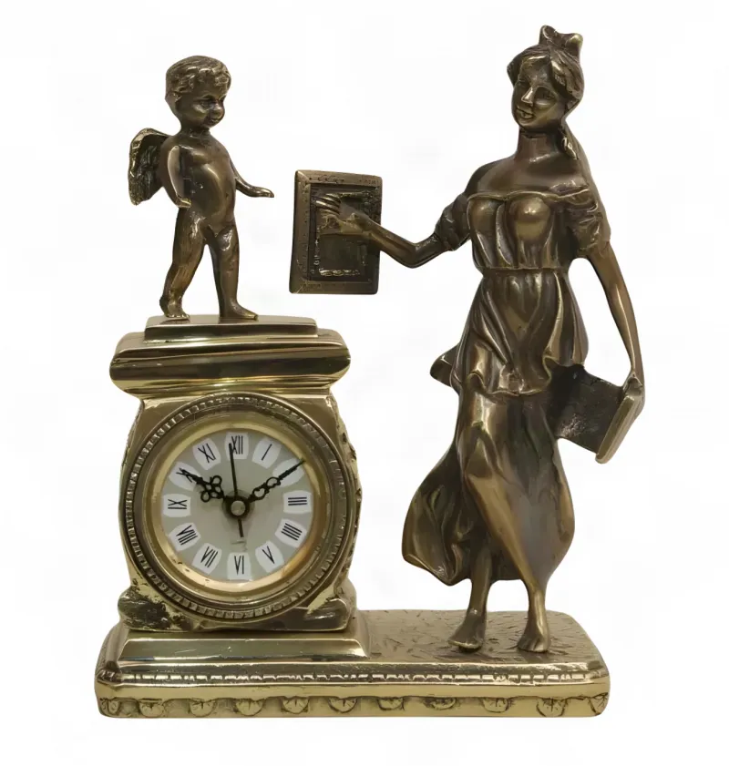 Reloj de Mesa de Bronce Barroco de Lujo con Figuras de Madre y Ángel por Luxury Group International