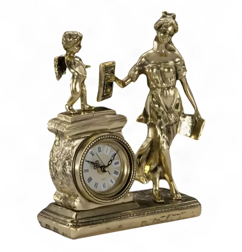 Reloj de Mesa de Bronce Barroco de Lujo con Figuras de Madre y Ángel por Luxury Group International