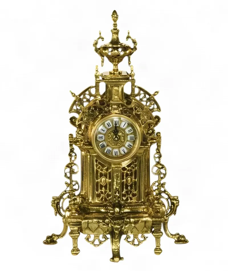 Luxury Baroque Bronze Table Clock with Ornate Urn Crest and Lattice Panels by Luxury Group International