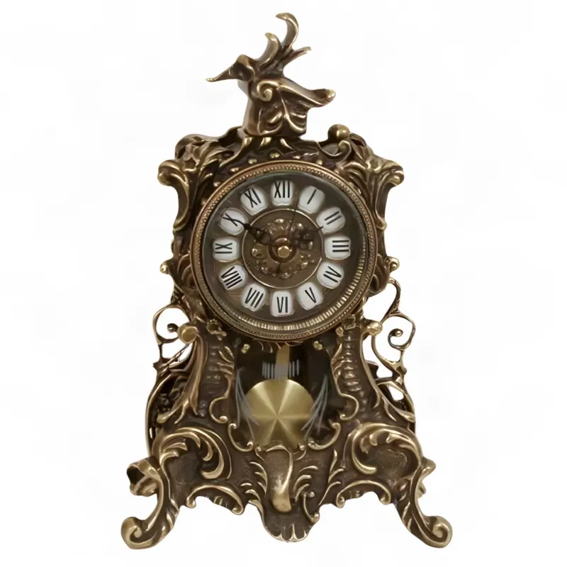 Luxury Baroque Bronze Table Clock with Pendulum and Roman Numeral Dial - Luxury Home Accessories Front View by Luxury Group International