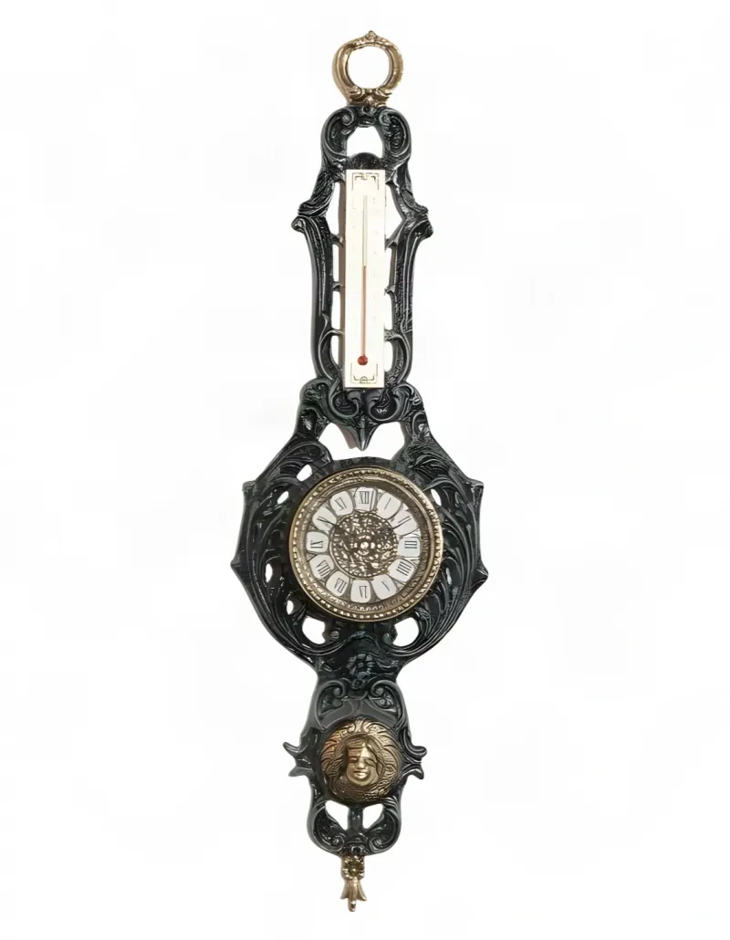Luxury Baroque Bronze Wall Clock with Thermometer and Sculpted Face Medallion by Luxury Group International