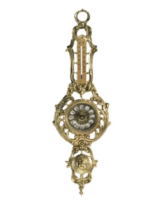 Luxury Baroque Bronze Wall Clock with Thermometer and Sculpted Face Medallion by Luxury Group International