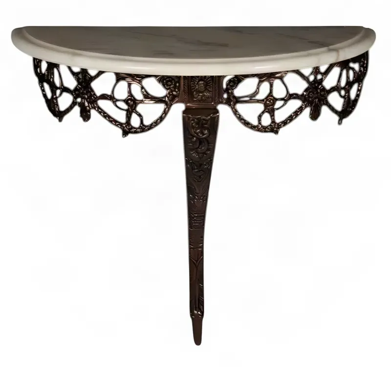 Luxus Barock Bronze Wandtisch mit Demi-Lune Marmorplatte – Luxus Konsolentisch von Luxury Group International