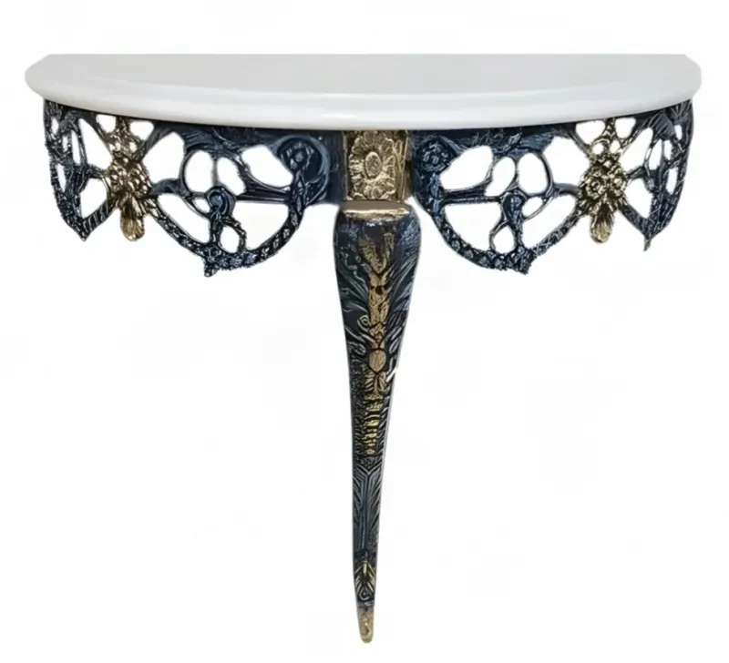 Luxus Barock Bronze Wandtisch mit Demi-Lune Marmorplatte – Luxus Konsolentisch von Luxury Group International