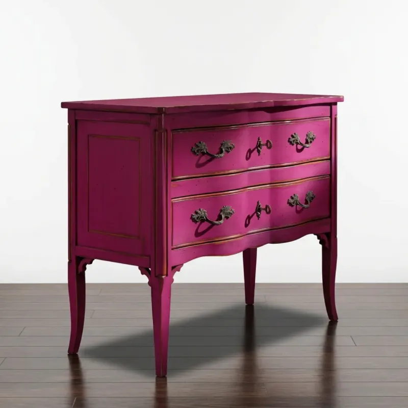Luxury Baroque Chest of Drawers with Curved Front Profile - 2 Drawer Storage - White/Black/Pink Finishes by Luxury Group International