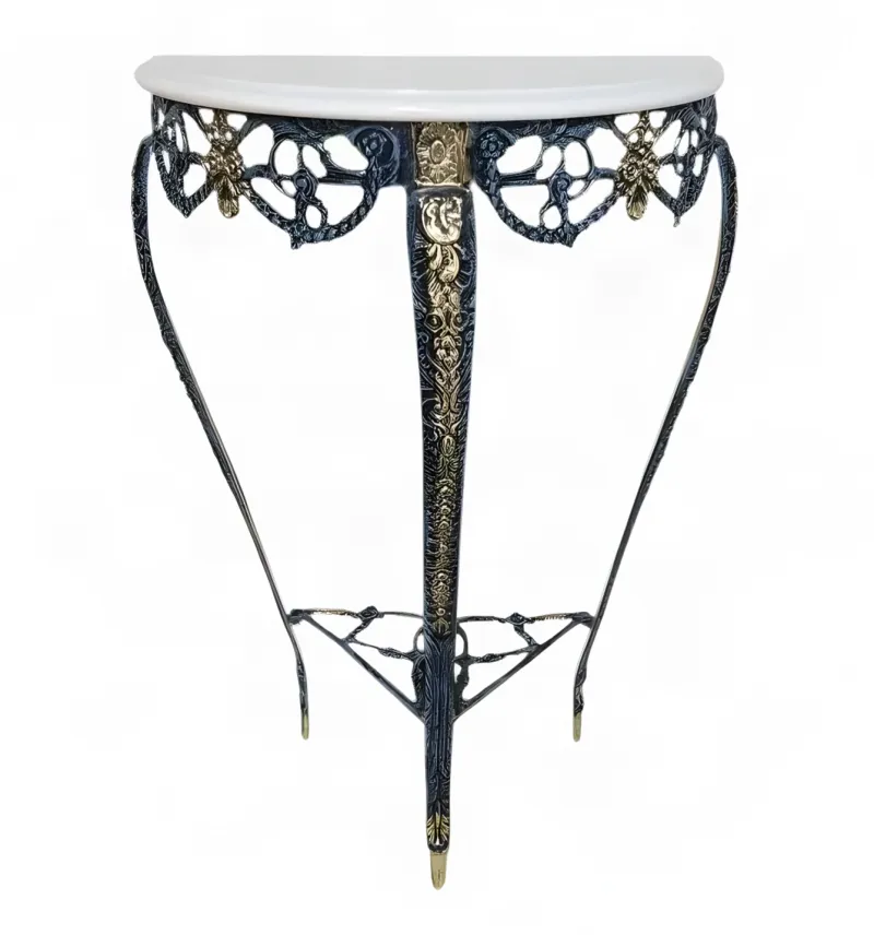 Luxus Barock-Konsole mit Halbmond-Marmorplatte auf kunstvollem Bronze-Gestell – Luxus-Konsole von Luxury Group International