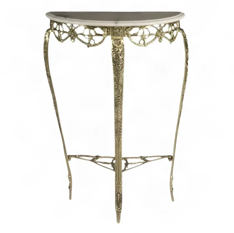 Luxus Barock-Konsole mit Halbmond-Marmorplatte auf kunstvollem Bronze-Gestell – Luxus-Konsole von Luxury Group International