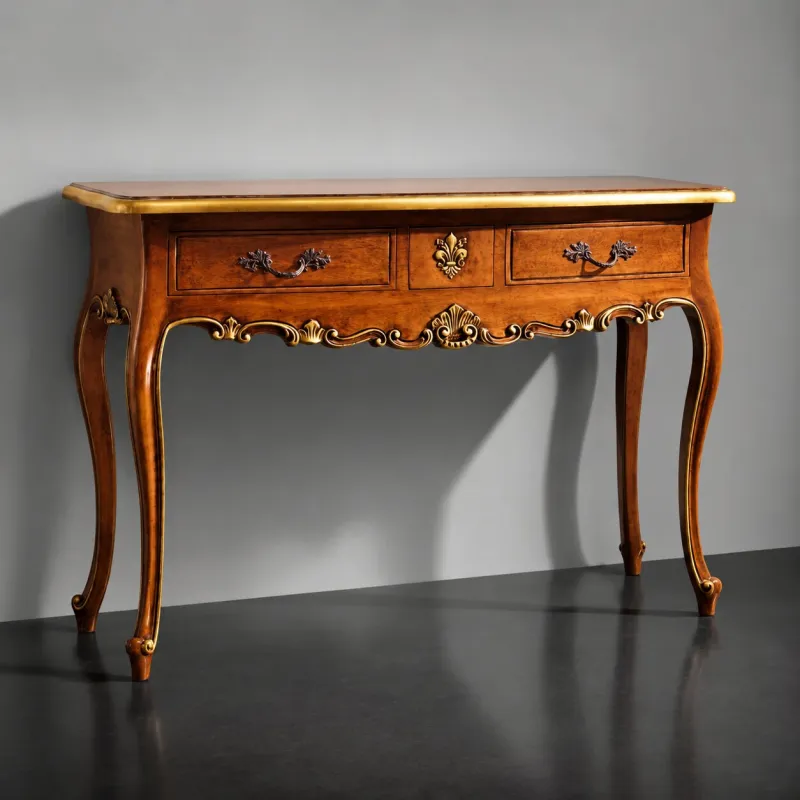 Luxury Baroque Console Table with Dual Drawer Storage & Gold Accent Detailing Front View by Luxury Group International