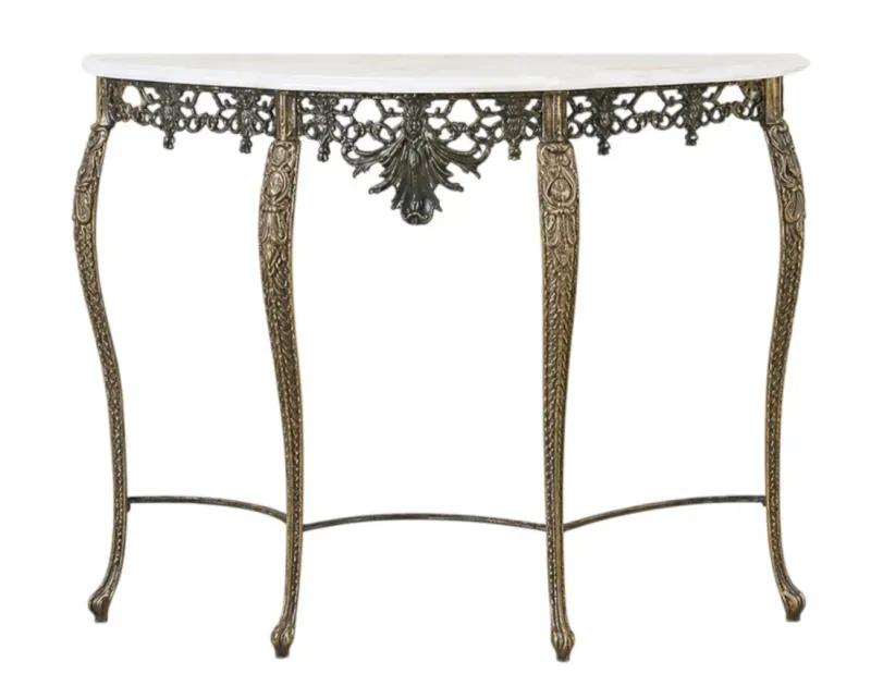 Luxuriöser Barock-Konsolentisch mit Marmorplatte und durchbrochenem floralen Bronze-Sockel - Luxus-Konsolentisch von Luxury Group International