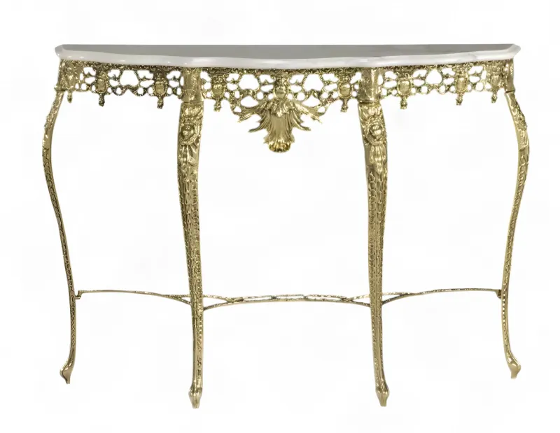 Luxuriöser Barock-Konsolentisch mit Marmorplatte und durchbrochenem floralen Bronze-Sockel - Luxus-Konsolentisch von Luxury Group International