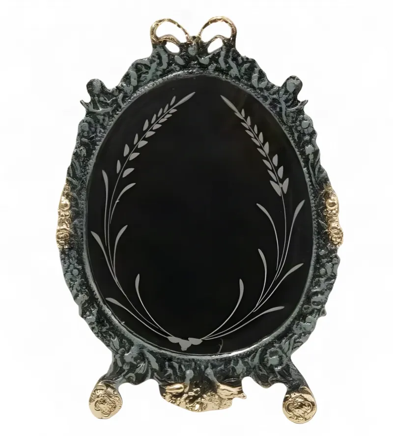 Luxus Barock Ovaler Tischspiegel mit Verziertem Schleifenaufsatz und Skulptiertem Bronze-Rahmen von Luxury Group International