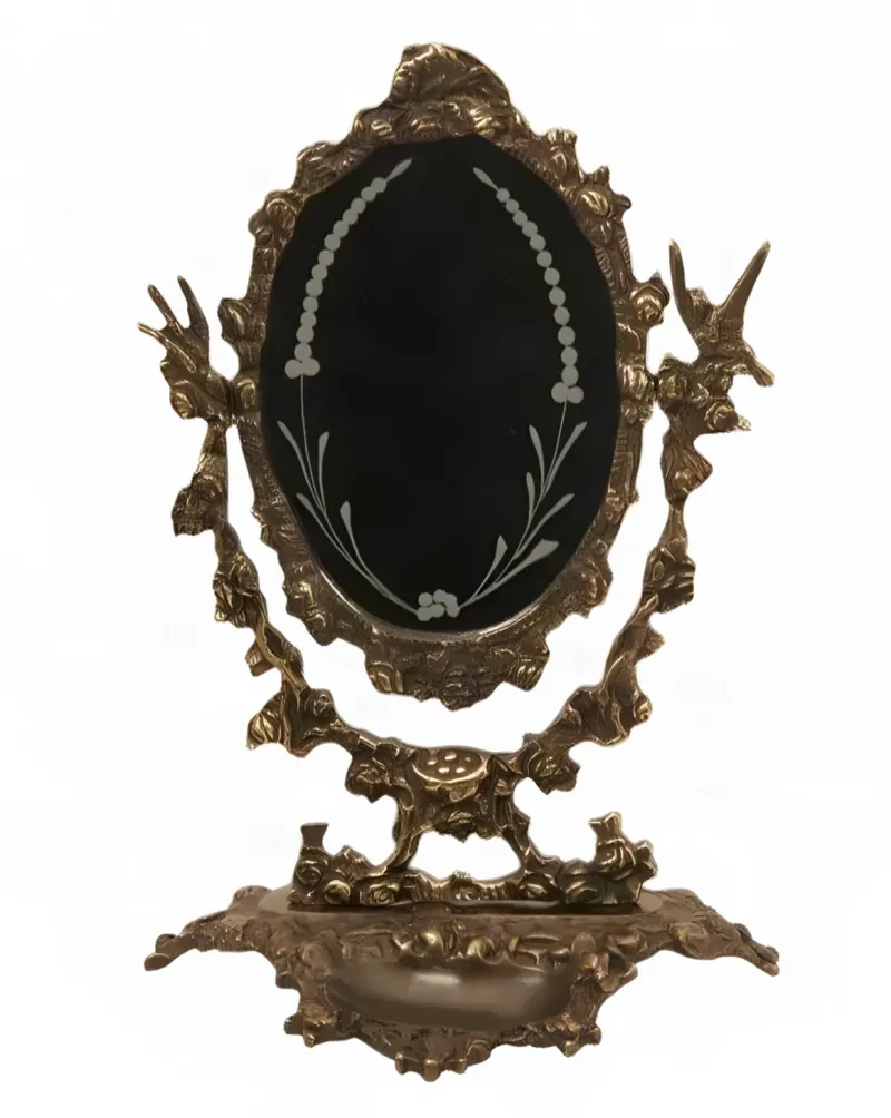 Luxus Barock Drehbarer Tischspiegel mit Verziertem Bronze-Blumenrahmen – Luxus Wohnaccessoires von Luxury Group International