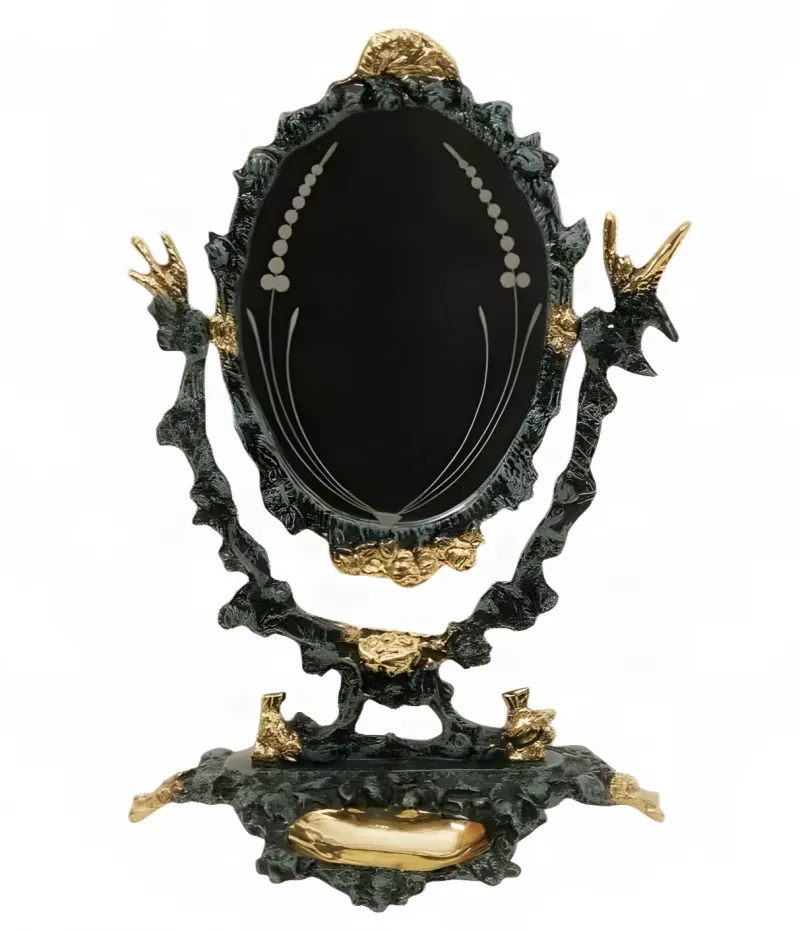 Luxus Barock Drehbarer Tischspiegel mit Verziertem Bronze-Blumenrahmen – Luxus Wohnaccessoires von Luxury Group International