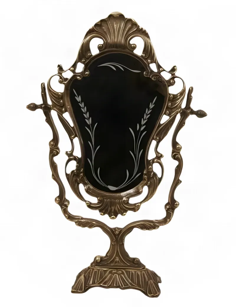 Luxus Barock Drehbarer Tischspiegel mit Skulpturalem Offenrahmen und Verziertem Sockel von Luxury Group International