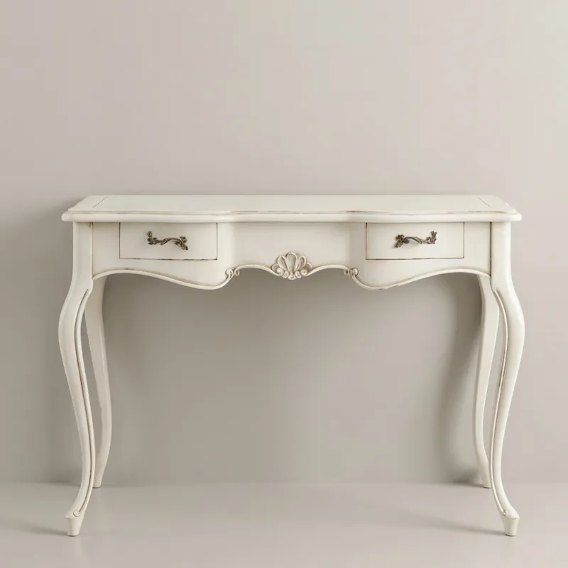 Luxury Baroque White Console Table with Cabriole Legs & Dual Drawer Storage Front View by Luxury Group International