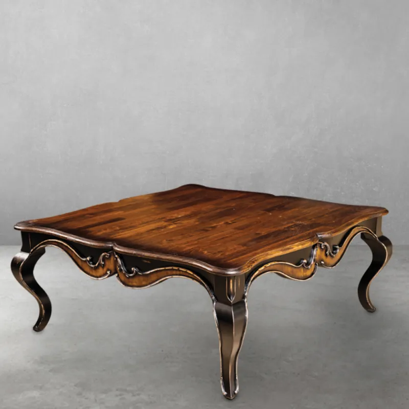 Luxury Baroque Wooden Coffee Table with Scalloped Apron and Cabriole Legs - Luxury Coffee Table Front View by Luxury Group International