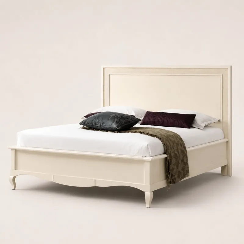 Luxury Bed with White Upholstered Panel Headboard In Ivory Base Frame Front View by Luxury Group International