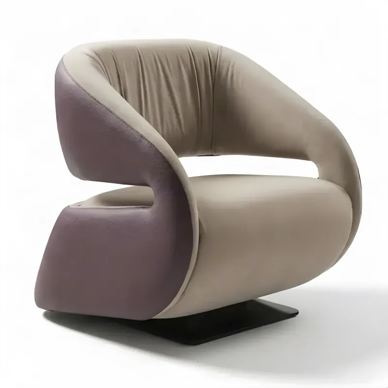 Luxury Beige and Mauve Sculptural Armchair with Black Metal Base - Luxury Hotel Furniture Front View by Luxury Group International