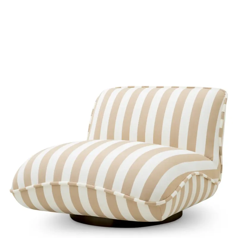 Luxury Beige and White Striped Armless Lounge Chair with Curved Seat and Round Base Front View by Luxury Group International