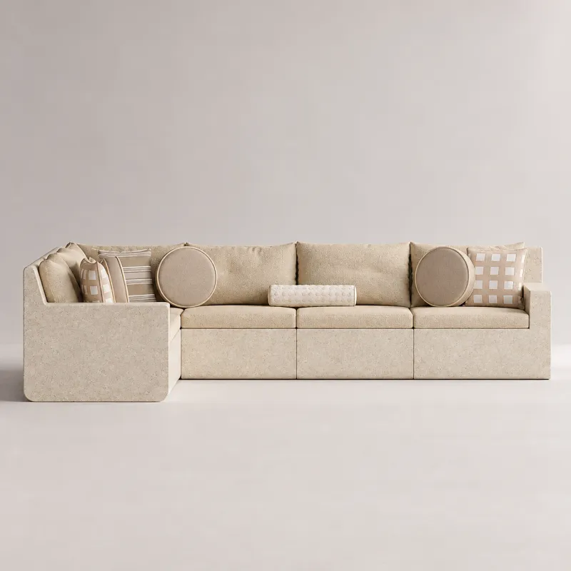 Divano Angolare di Lusso in Cemento Beige con Rivestimento in Tessuto - Arredamento da Esterno Vista frontale di Luxury Group International