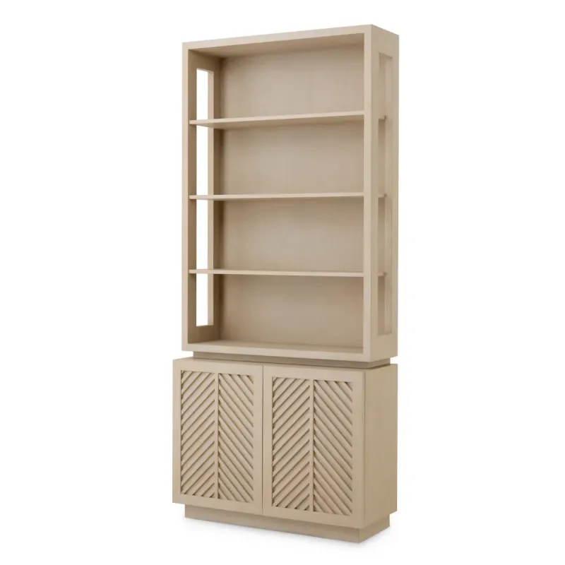 Luxury Beige Display Cabinet with Open Shelves & Chevron Doors – 240 cm - Luxury Hotel Furniture Front View by Luxury Group International