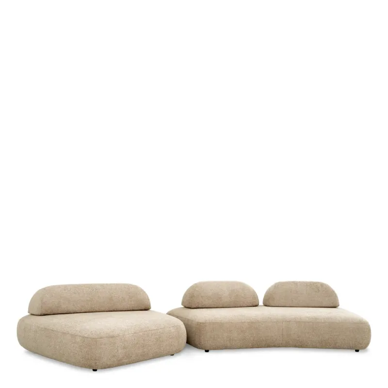 Canapé modulaire courbe beige de luxe avec coussins sculpturaux pour dossier - Mobilier de luxe pour hôtels Vue de face par Luxury Group International