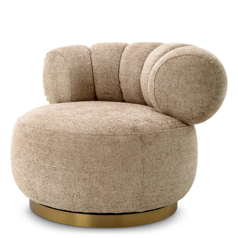 Luxus Beiger Runder Sessel 93 cm – Wohnzimmer- & Hotelausstattung – Luxusmöbel Vorderansicht von Luxury Group International