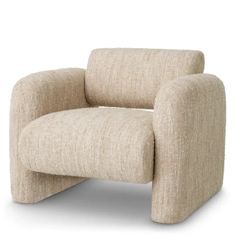 Luxury Beige Textured Fabric Armchair with Rounded Block Arms – 100 cm - Luxury Hotel Furniture Luxury Beige Textured Fabric Armchair with Rounded Block Arms – 100 cm - Luxury Hotel Furniture Front View by Luxury Group International