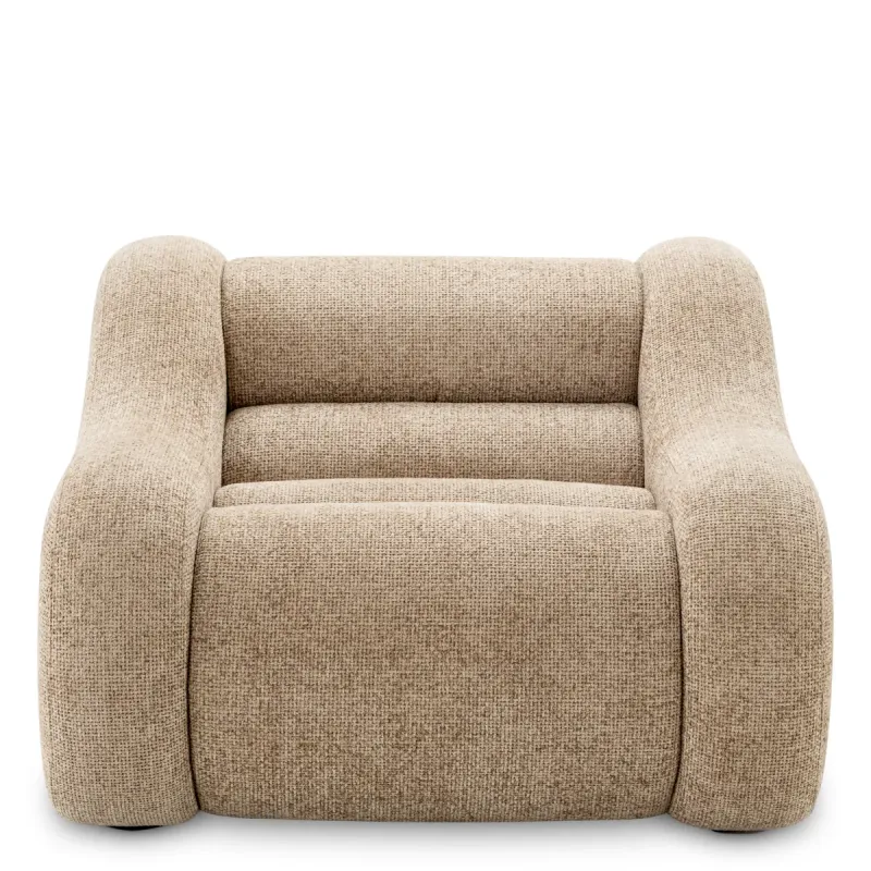 Luxury Beige Textured Fabric Sculptural Lounge Armchair - Luxury Hotel Furniture Front View by Luxury Group International