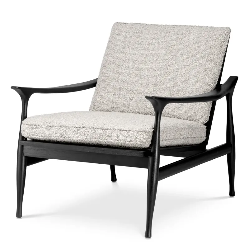 Luxury Beige Upholstered Armchair with Black Wooden Frame 77 cm - Living Room & Hotel Furniture Front View by Luxury Group International