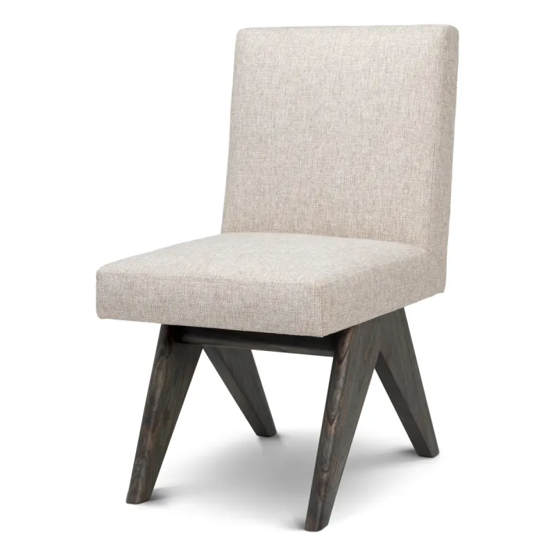 Luxury Beige Upholstered Dining Chair with Dark Wood Frame- Luxury Hotel Furniture Front View by Luxury Group International