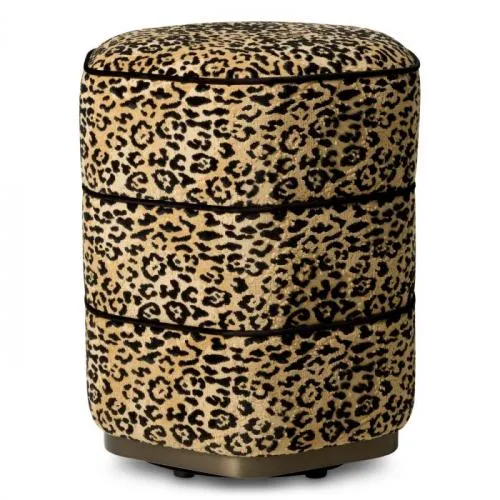Luxury Bernard Leopard Camel Bronze Finish Stool Front View by Luxury Group International