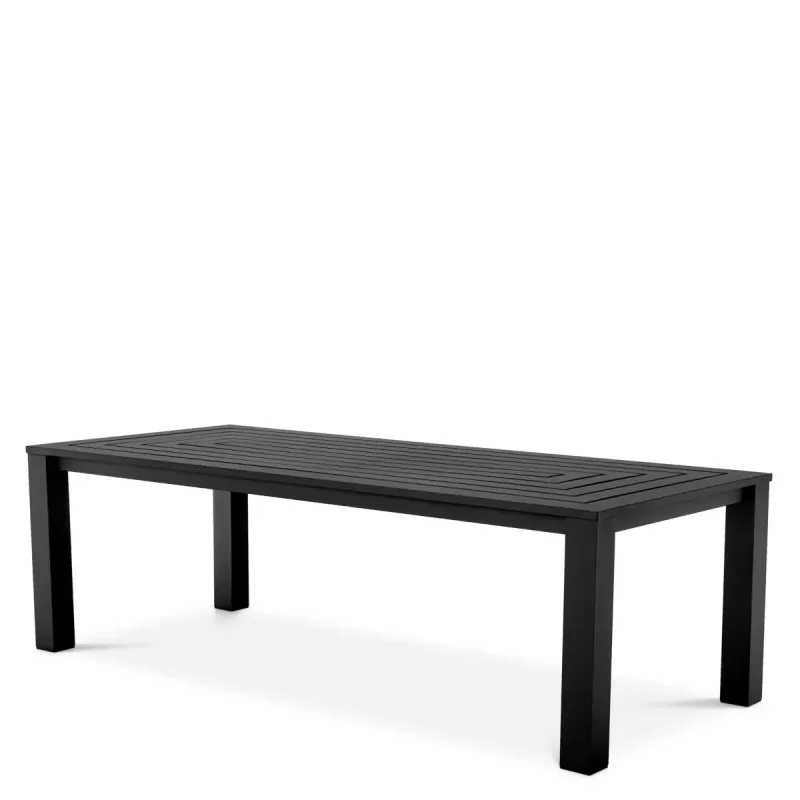 Luxus Schwarzer Aluminium Outdoor-Esstisch für Hotels & Resorts – Luxus Hotelmöbel Vorderansicht von Luxury Group International