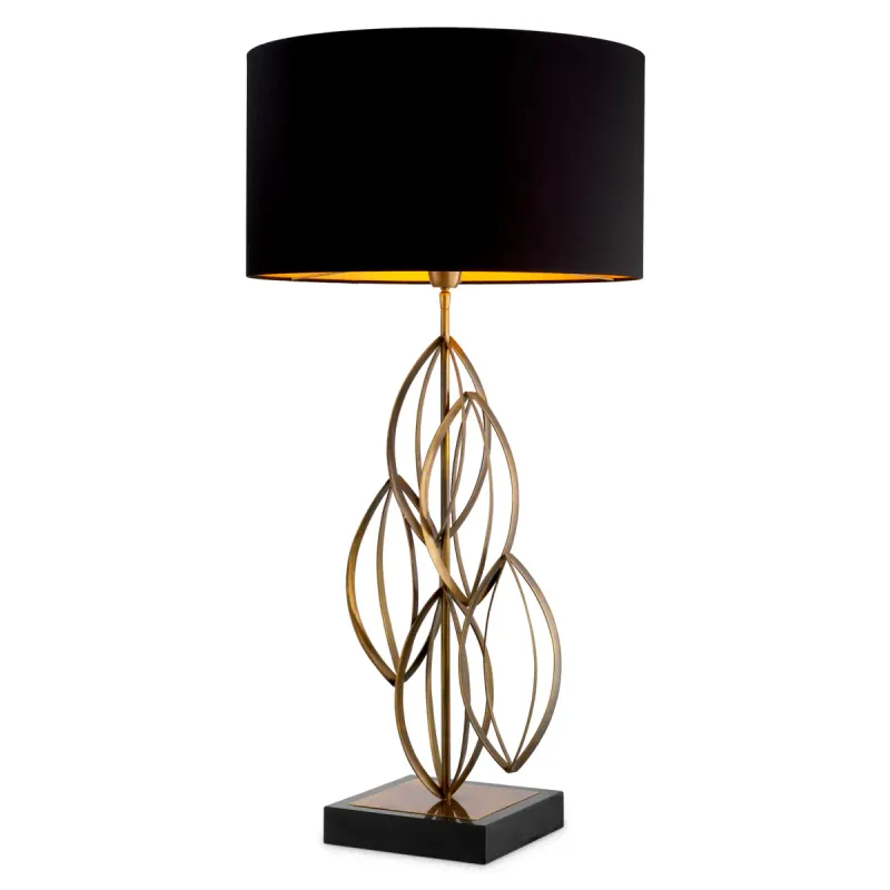 Luxus Schwarze und Antik Messing Skulpturale Tischlampe – Luxus Hotelmöbel Vorderansicht von Luxury Group International