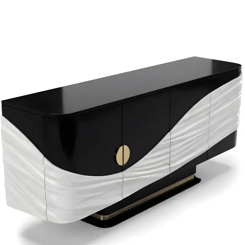 Luxury Black and Ivory Sculptural Sideboard with Gold Accents - Luxury Living Room Furniture Front View by Luxury Group International